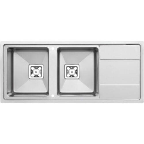 Chậu rửa bát đôi Dudoff SPOT MF2L (Rổ inox, thớt kính đen+khay cuộn)