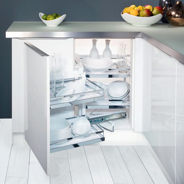 Bộ rổ kéo góc Magic Corner xoay trái, khay Arena Hafele 546.17.004 3 Bộ rổ kéo góc Magic Corner xoay trái, khay Arena Hafele 546.17.004