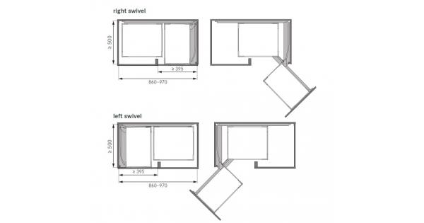 Bộ rổ kéo góc Magic Corner xoay trái, khay Arena Hafele 546.17.004 5 Kích thước của Bộ rổ kéo góc Magic Corner xoay trái, khay Arena Hafele 546.17.004