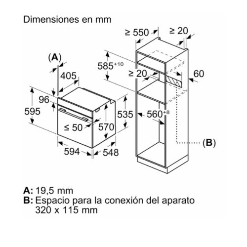 Kích thước lò vi sóng Bosch HBA372EB0 lắp âm