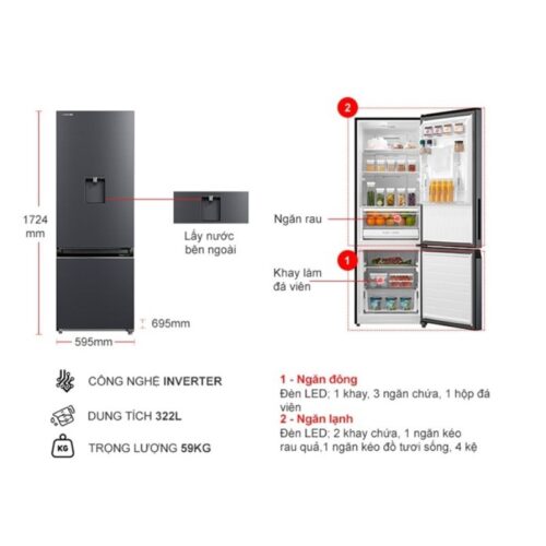 Tủ Lạnh 2 cánh Inverter 321 Lít Toshiba GR-RB405WEA-PMV(06)-MG 7 Kích thước tủ Lạnh 2 cánh Inverter 321 Lít Toshiba GR-RB405WEA-PMV(06)-MG
