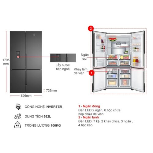 Tủ Lạnh 4 cánh Multi Doors Inverter 562 Lít Electrolux EQE5660A-B 7 Kích thước tủ Lạnh 4 cánh Multi Doors Inverter 562 Lít Electrolux EQE5660A-B