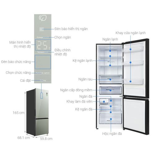 Tủ lạnh 2 cánh ngăn đá dưới Inverter 292 lít Aqua AQR-B350MA(GM) 7 Kích thước tủ lạnh 2 cánh ngăn đá dưới Inverter 292 lít Aqua AQR-B350MA(GM)