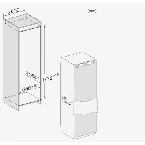 Kích thước tủ mát Miele K 7743 E - 294L