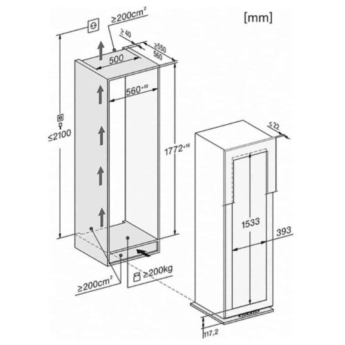 Kích thước tủ rượu Miele KWT 6722 iS