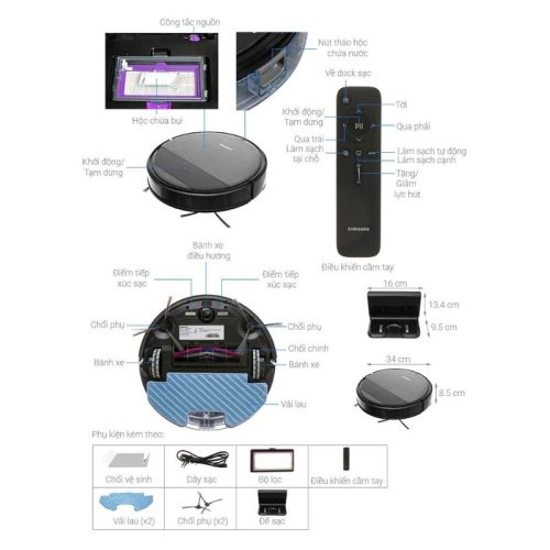 Kích Thước Robot hút bụi lau nhà Samsung VR05R5050WK/SV