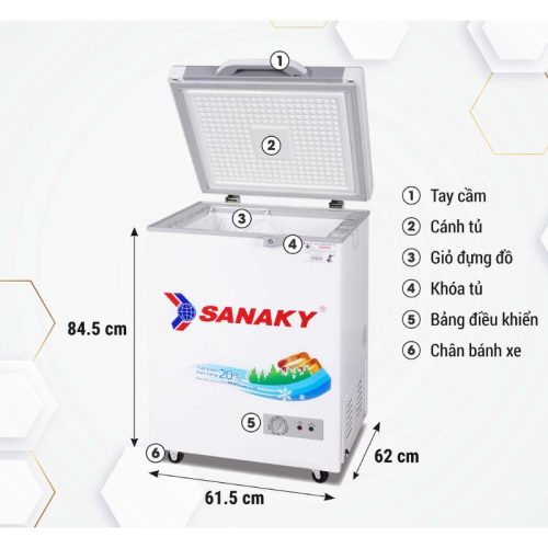 Kích Thước Tủ Đông Sanaky VH1599HYK 100 lít