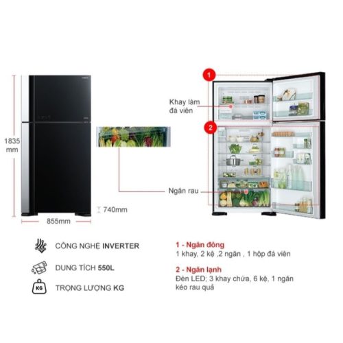 Kích thước tủ lạnh Hitachi Inverter 550 lít R-FG690PGV7X GBK