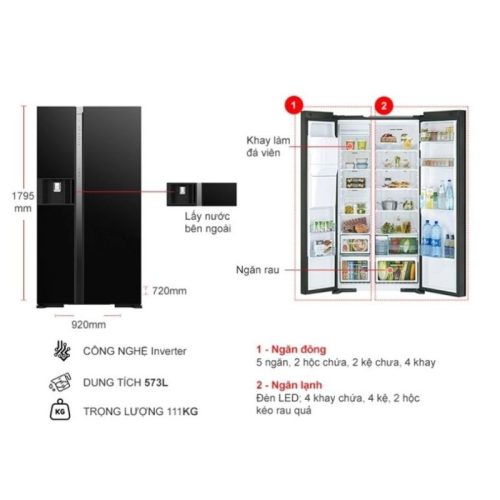 Kích thước tủ lạnh Hitachi Inverter 573 lít R-SX800GPGV0 GBK